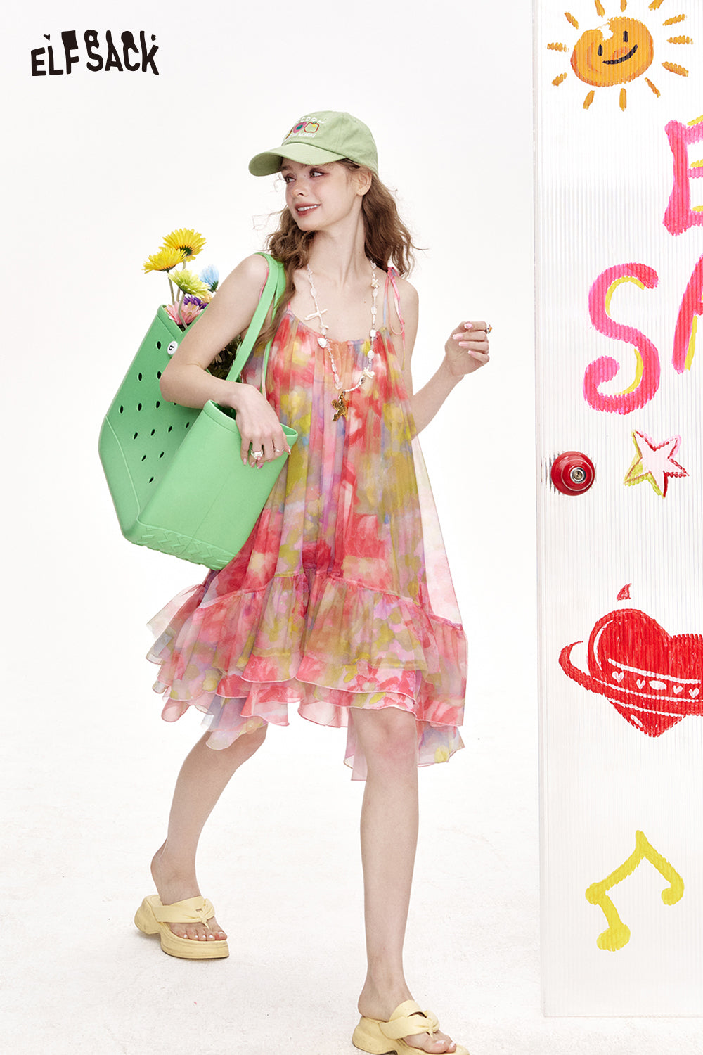 ELFSACK Dopamine Gradient Chiffon Camisole Chic Dress