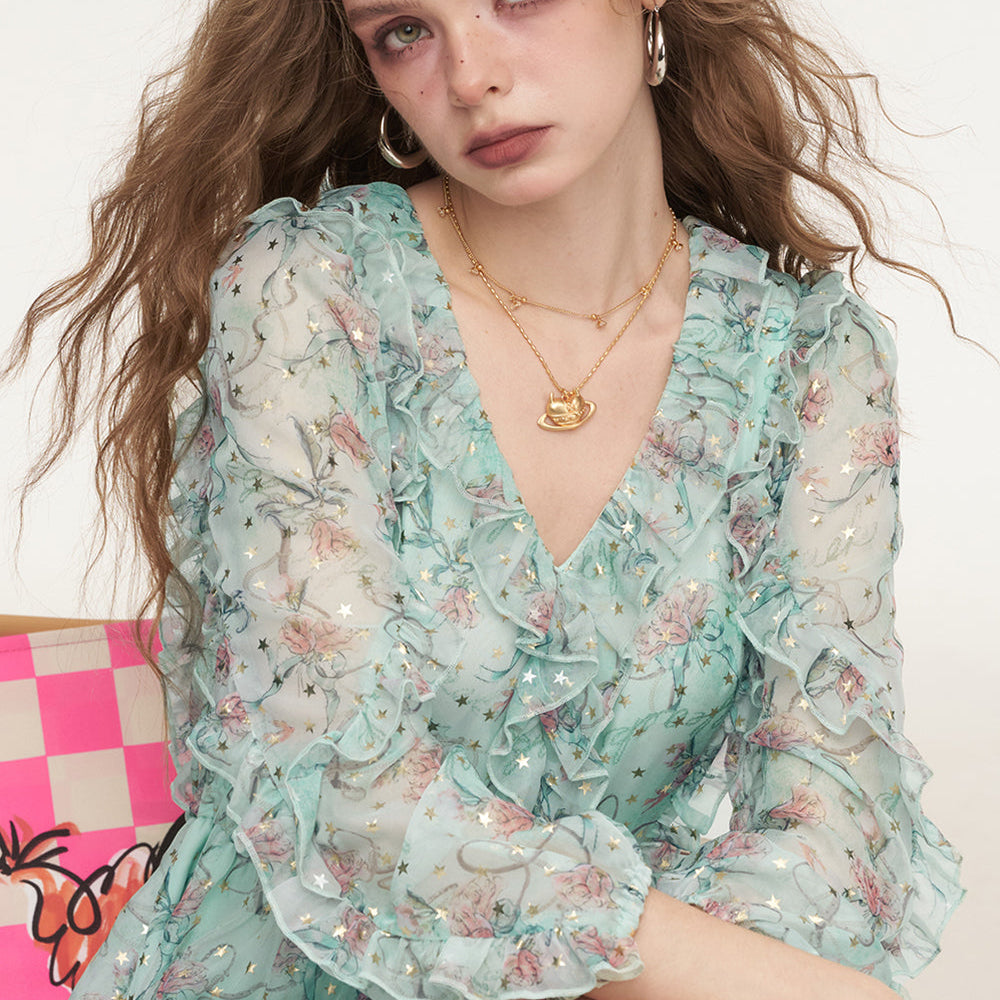 
                  
                    ELFSACK 2025 Summer New Arrivals V-Neck Ruffled Floral Chic Dress For Women
                  
                