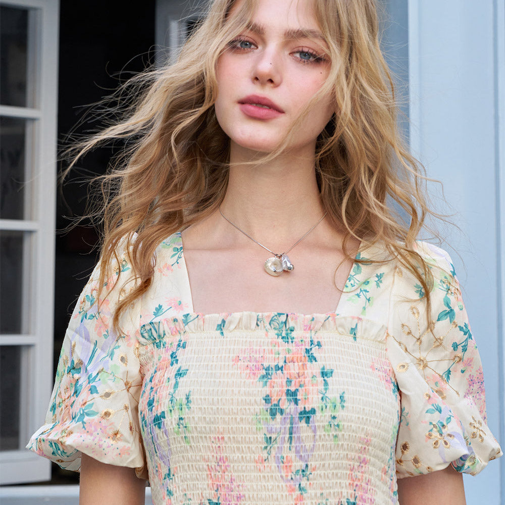 
                  
                    ELFSACK 2025 Summer New Arrivals Bubble Sleeve Floral Chic Dress For Women
                  
                