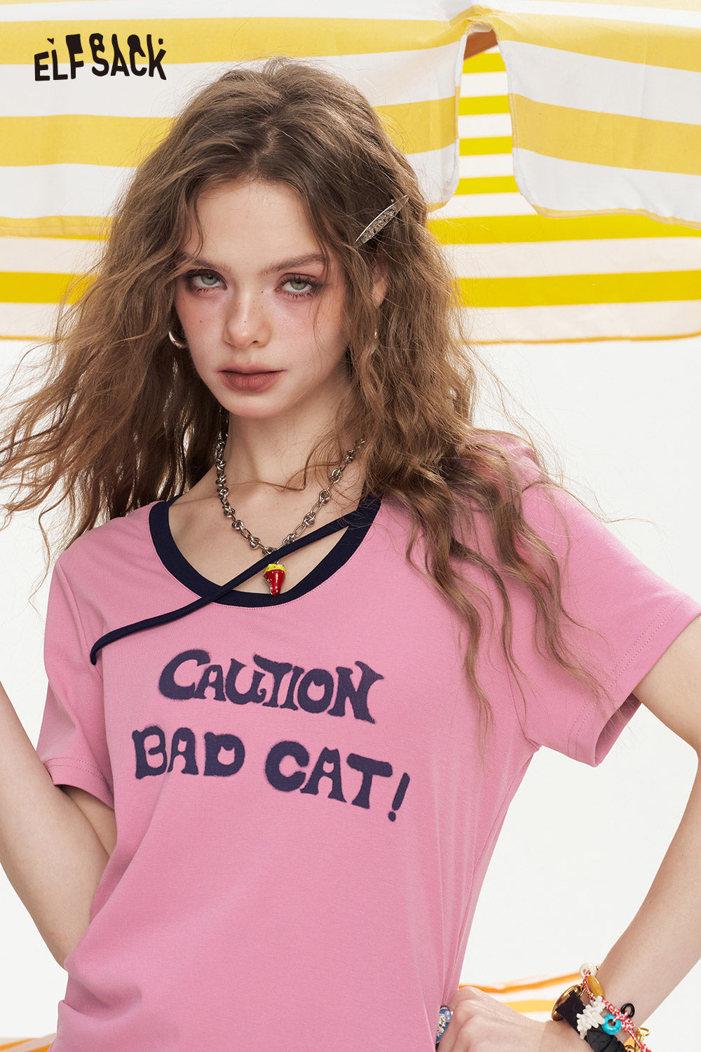 ELFSACK Letter Printed Waist Cinching Casual Dress