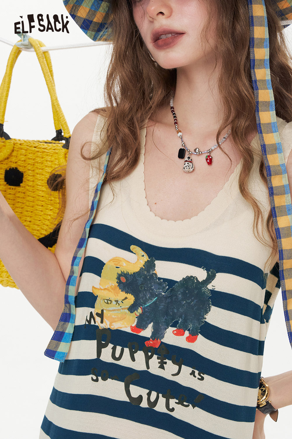 ELFSACK Original Cat Print Casual Sleeveless Dress