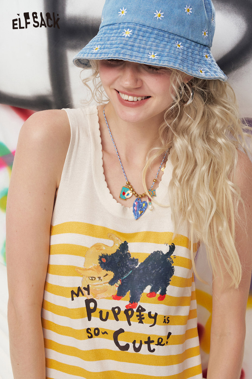 ELFSACK Original Cat Print Casual Sleeveless Dress