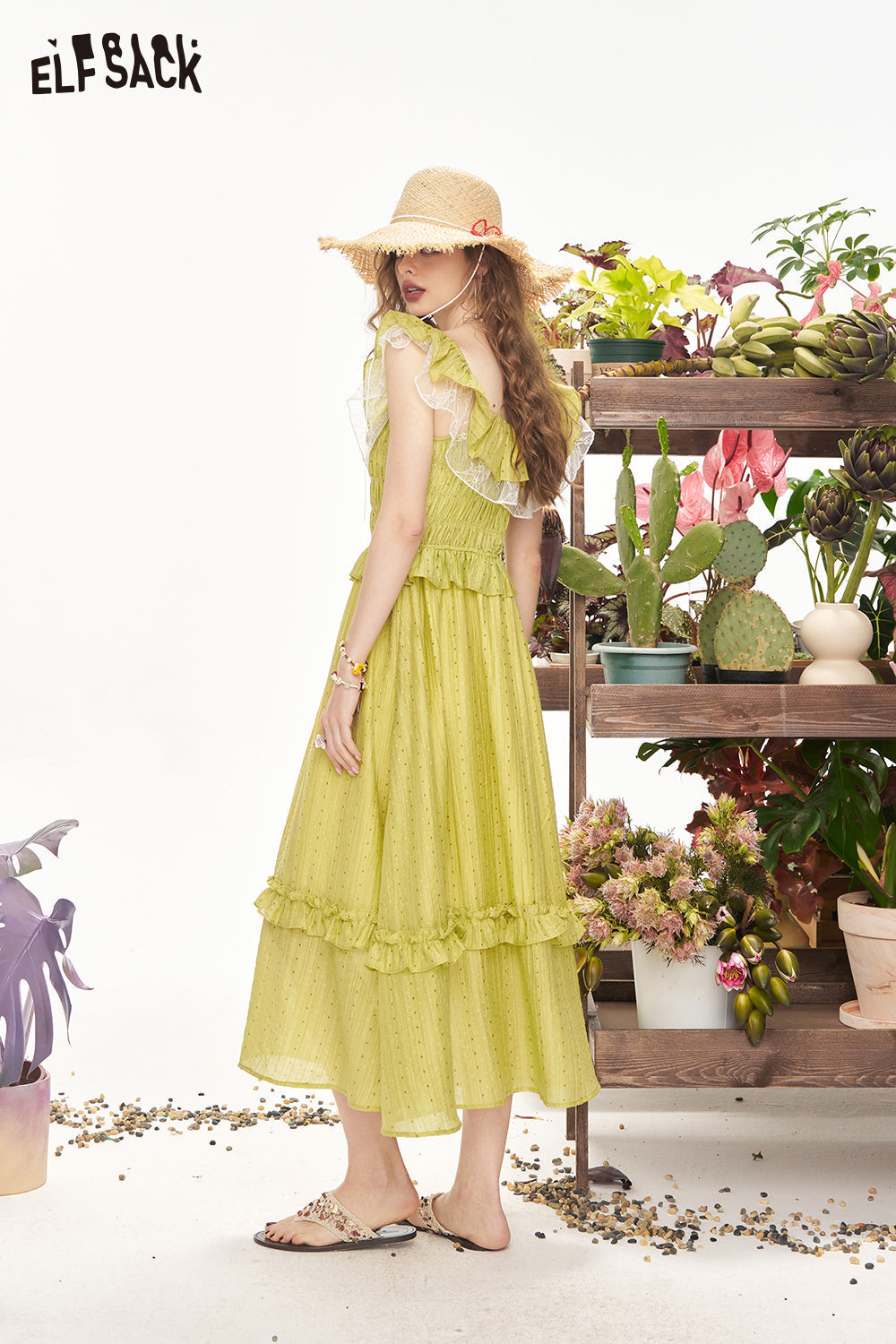ELFSACK Lace Patchwork One Shoulder Chic Dress