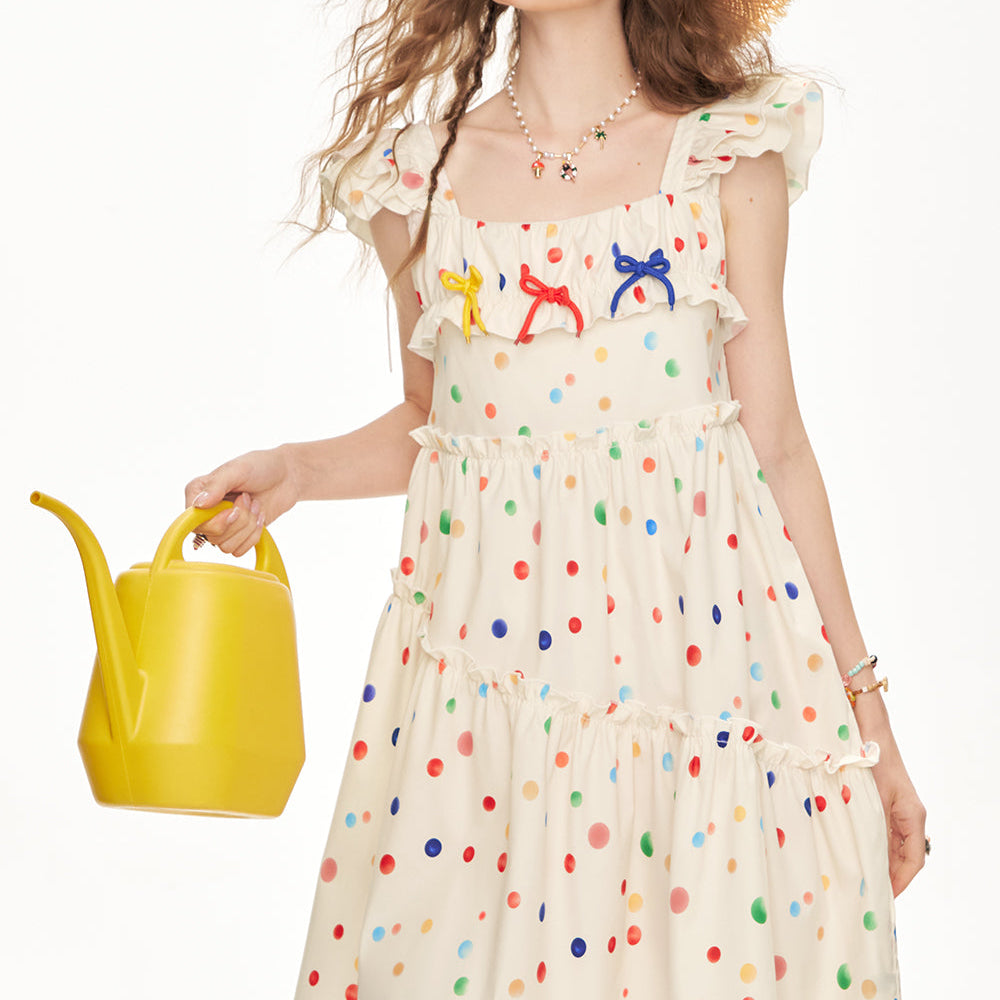 ELFSACK Colorful Polka Dot Small Fly Sleeve Suspender Chic Dress