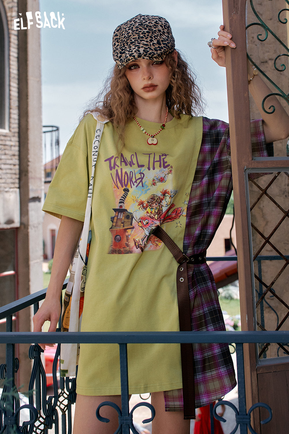 ELFSACK Original Printed Plaid Patchwork Casual Dress
