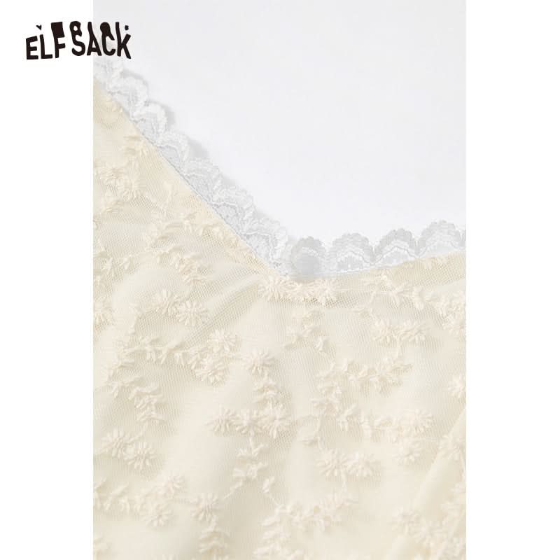 ELFSACK White Lace Vacation Style Halter Dress