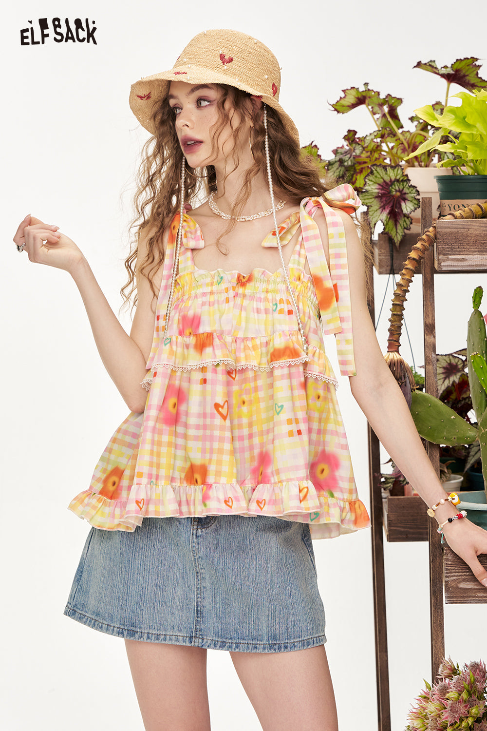 ELFSACK Y2K Dopamine Lace Up Camisole Vest