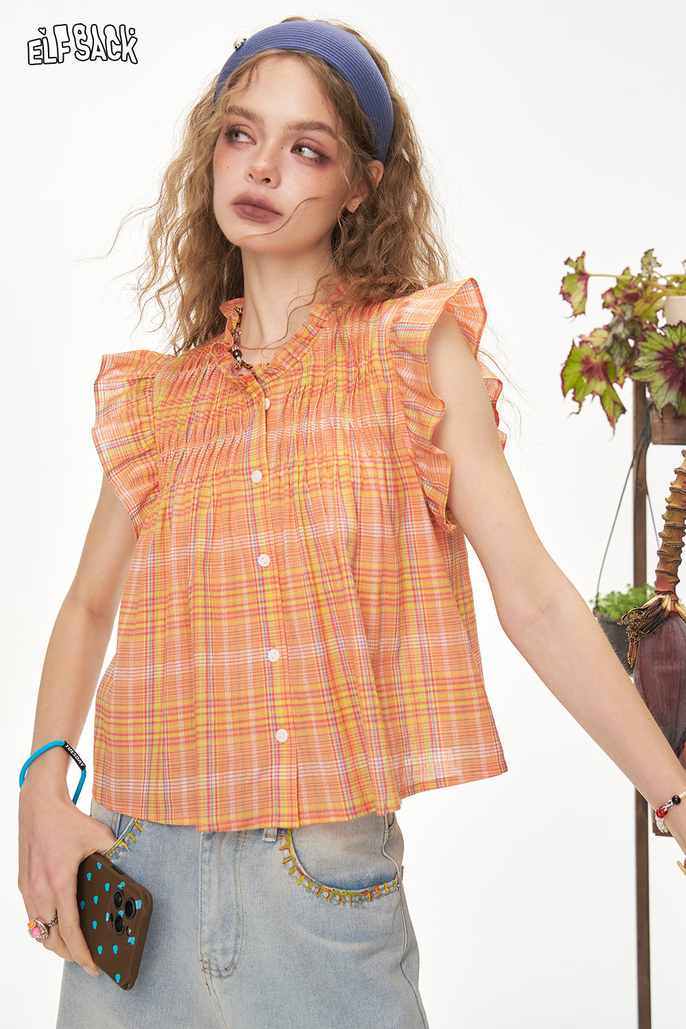 ELFSACK Y2K Dopamine Sweet Little Flying Sleeve Shirt