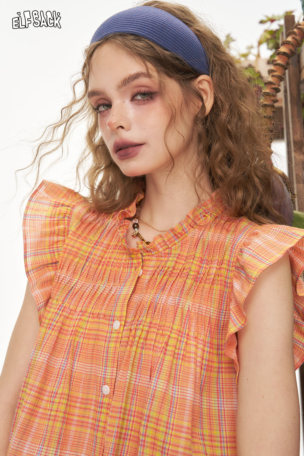 ELFSACK Y2K Dopamine Sweet Little Flying Sleeve Shirt