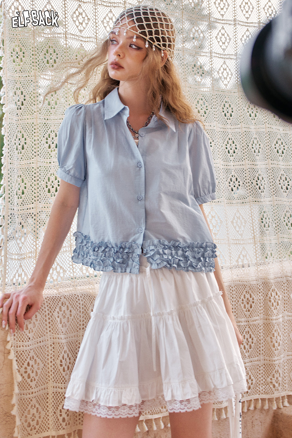ELFSACK Bubble Sleeve Chic Shirt