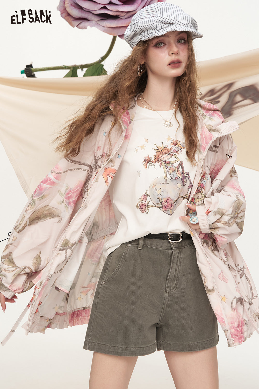 ELFSACK Original Printed Hooded Lightweight Long Sleeved Jacket