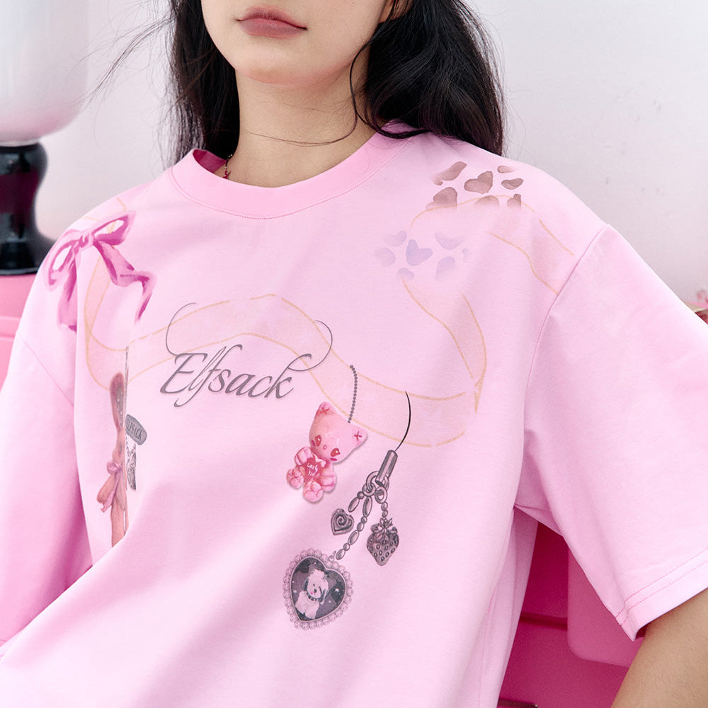 
                  
                    ELFSACK 2025 Summer New Arrivals Y2K White Printed Short Sleeved T-Shirt For Women
                  
                