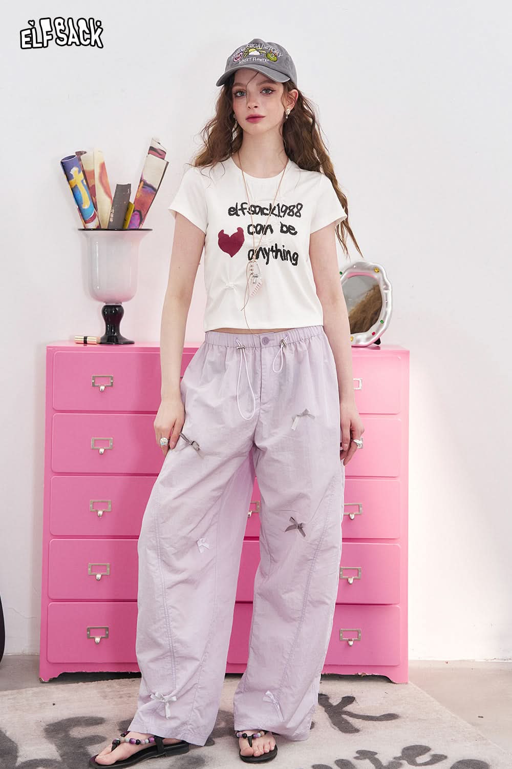 ELFSACK Product White Heart Letter Slim Short Sleeve Women'S T-Shirt