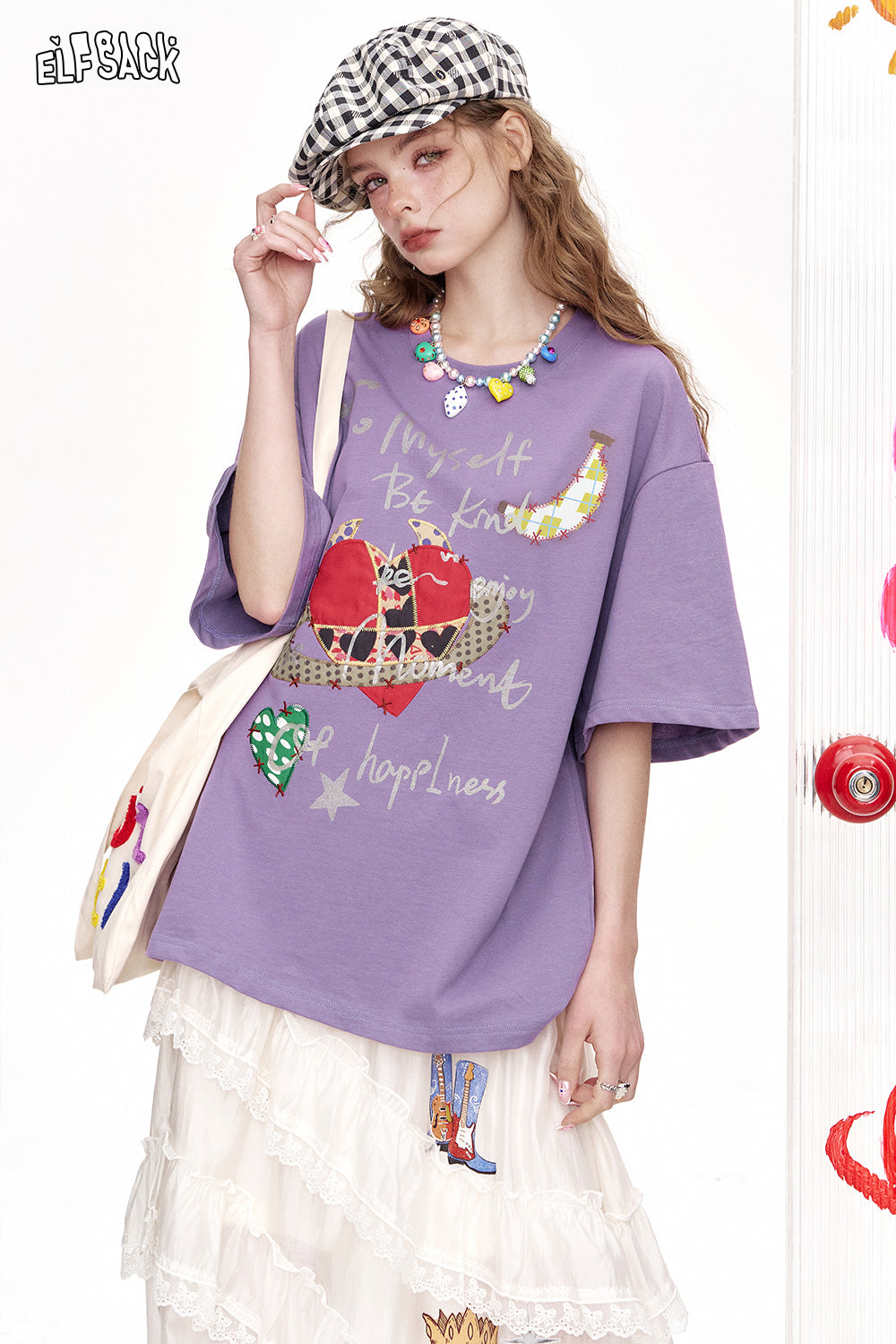 ELFSACK Devil'S Corner Love Printed Loose Casual Short Sleeved T-Shirt