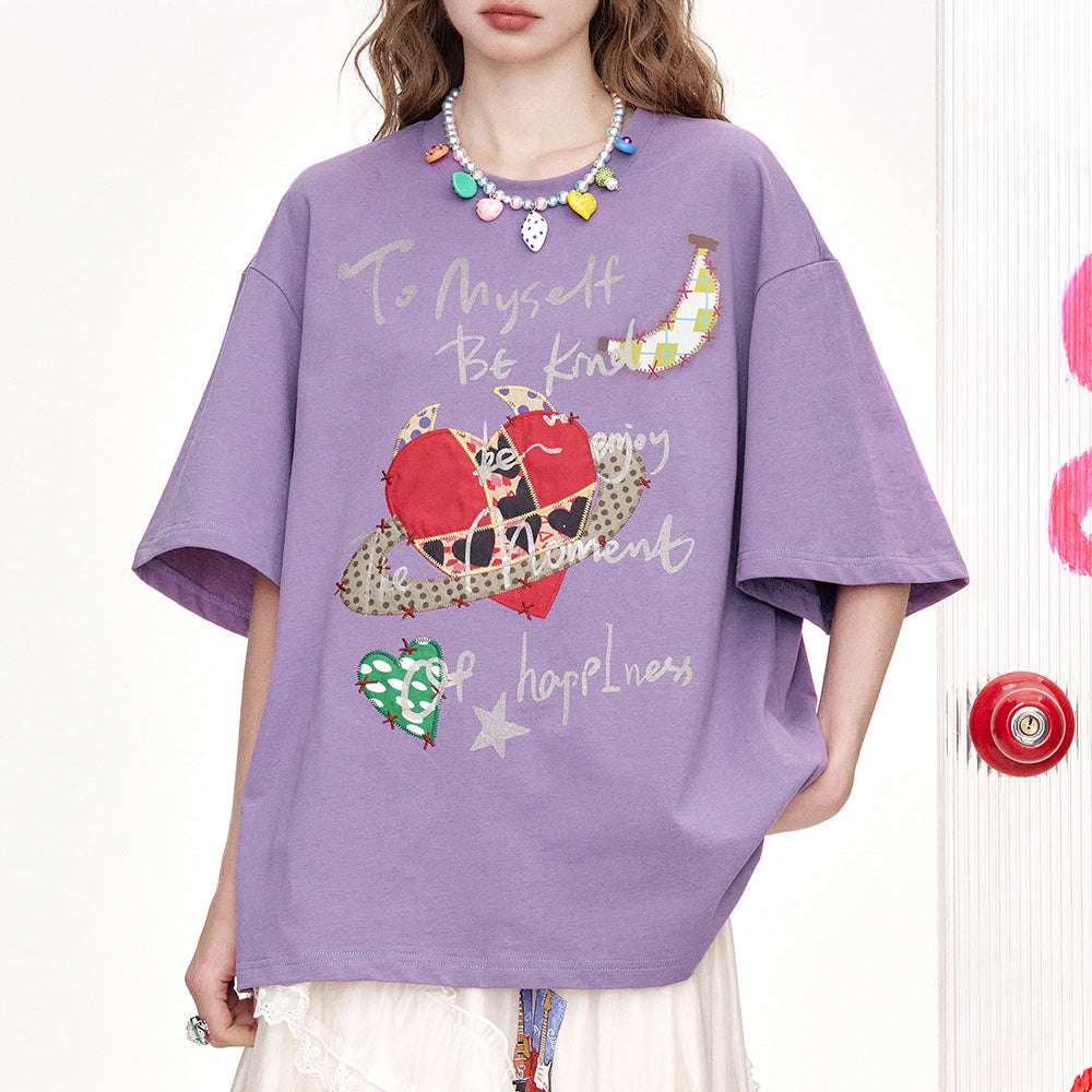 
                  
                    ELFSACK 2025 Summer New Arrivals Devil'S Corner Love Printed Loose Casual Short Sleeved T-Shirt For Women
                  
                