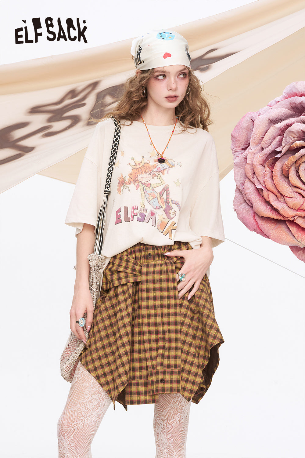 ELFSACK Printed Loose Casual Short Sleeve T-Shirt