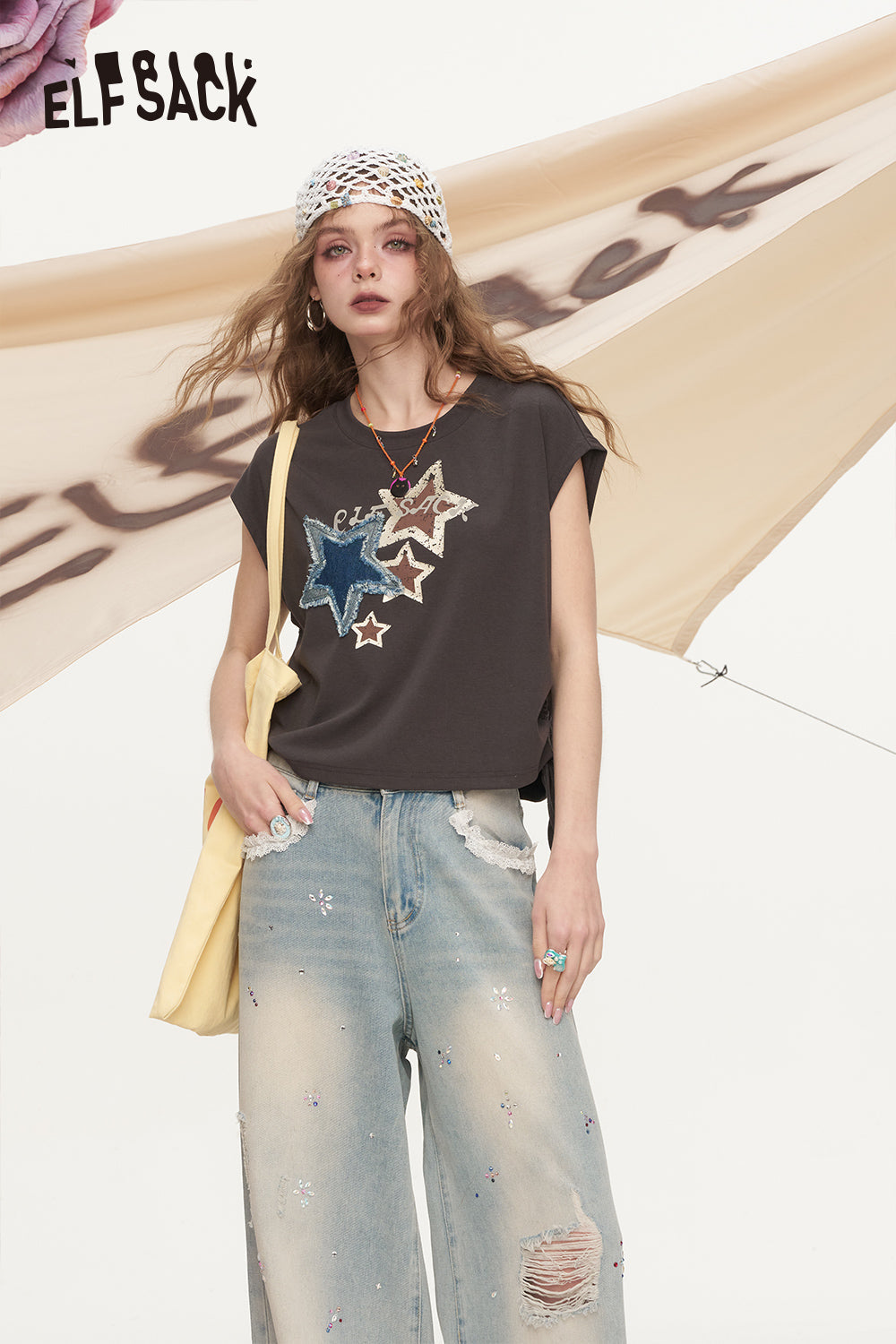 ELFSACK Retro Cowboy Star Loose Casual Sleeveless T-Shirt