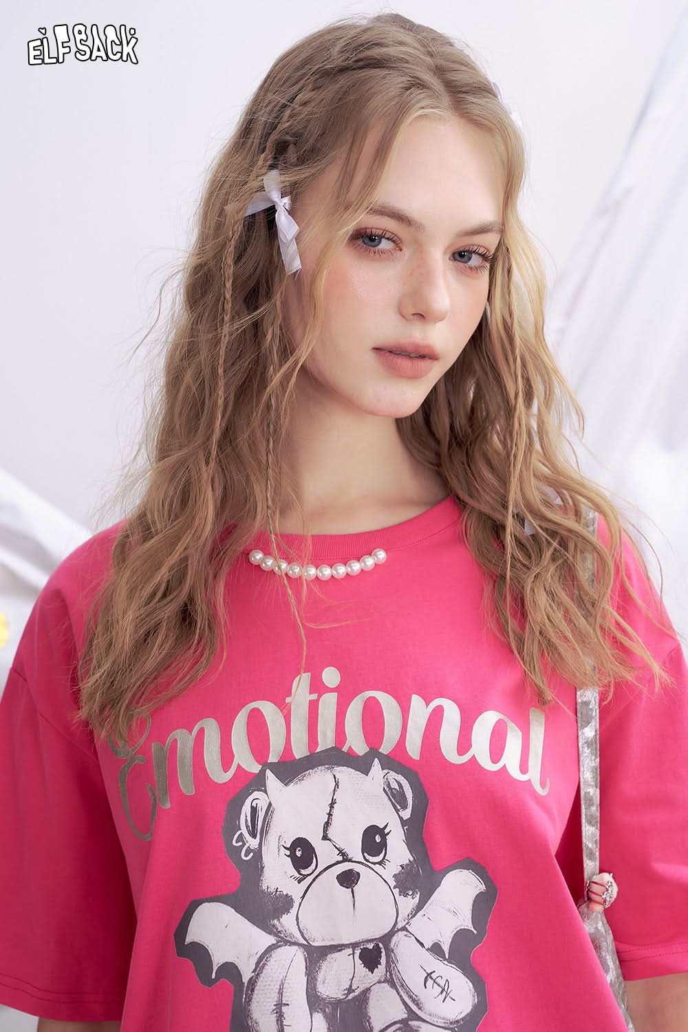 ELFSACK Rose Red Printed Short Sleeved Dopamine T-Shirt