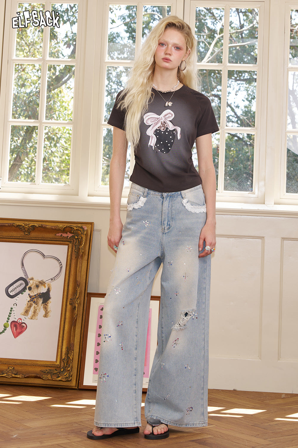 ELFSACK Strawberry Print Short Sleeved Chic T-Shirt