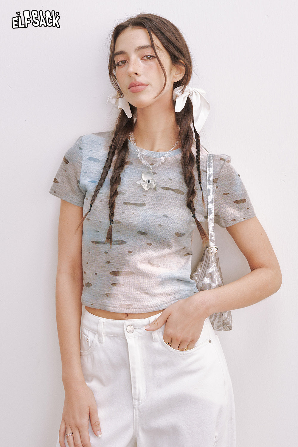 ELFSACK Product American Retro Tie Dyeing Slim Short Sleeve Women'S T-Shirt