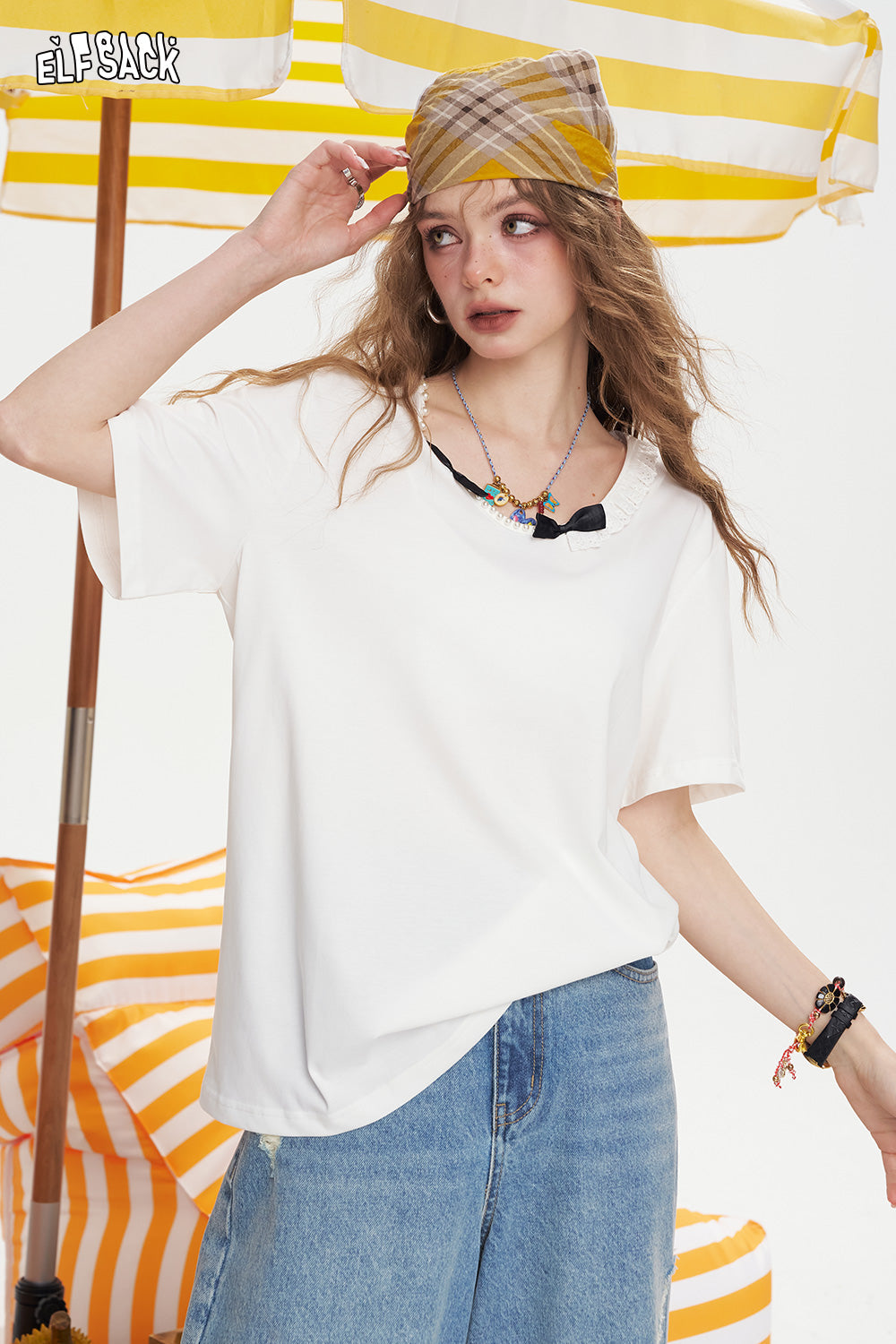 ELFSACK Sweet Lace Patchwork Casual T-Shirt