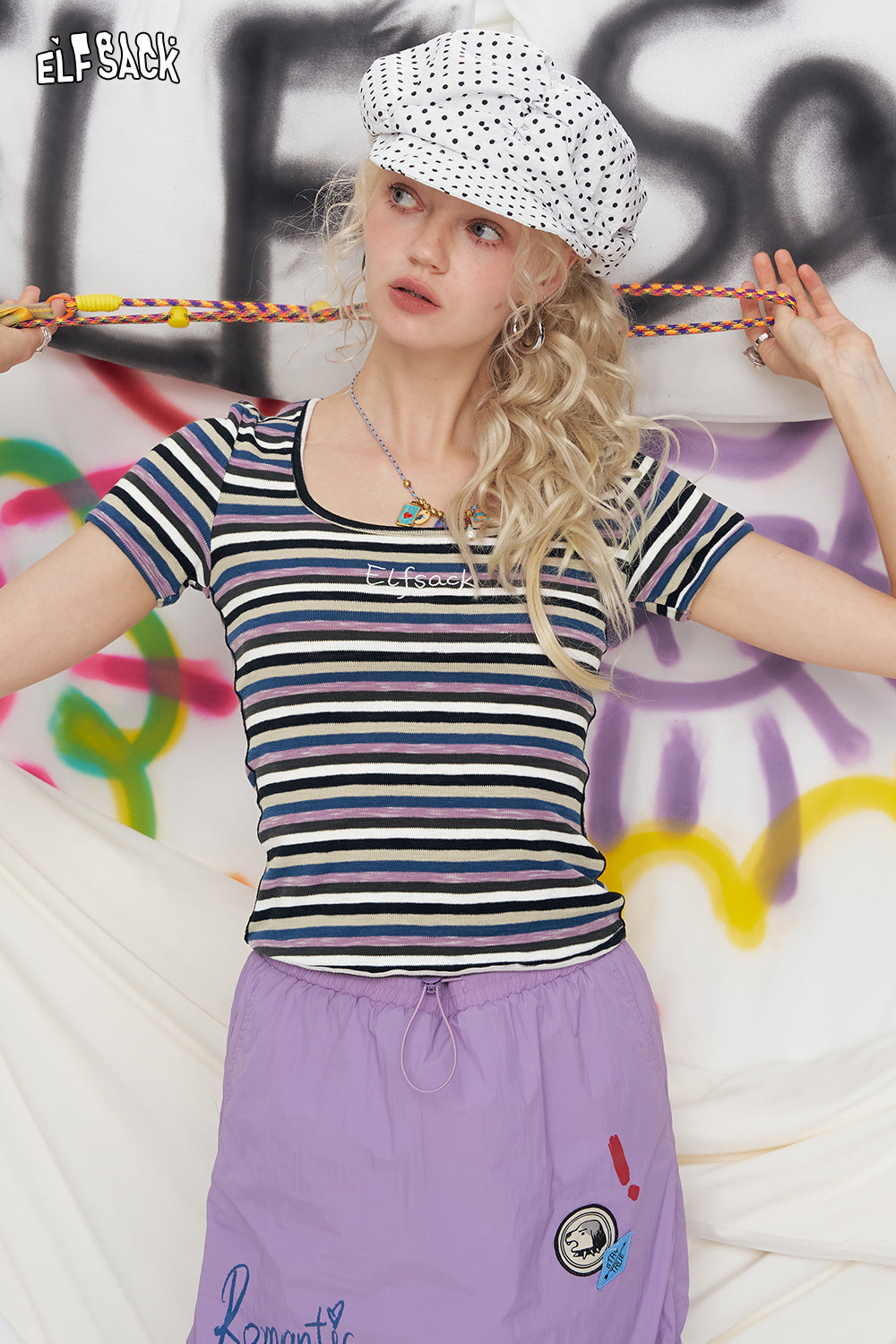 ELFSACK Chic Stripe Short Sleeve T-Shirt