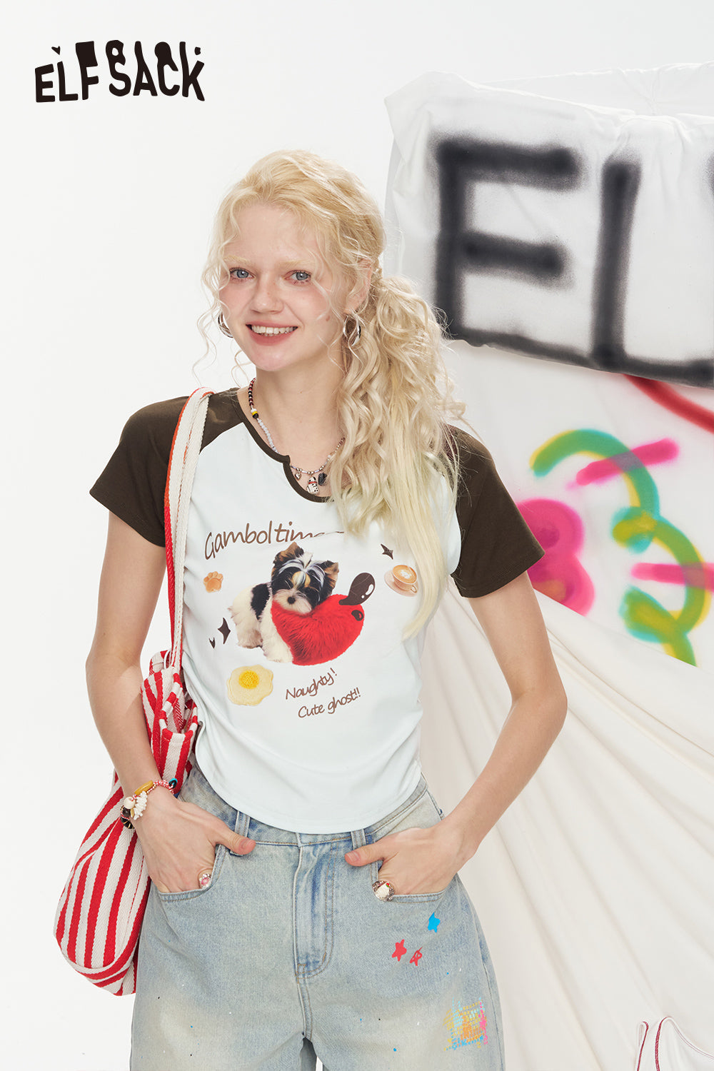 ELFSACK Cartoon Printed Short Sleeve Chic T-Shirt