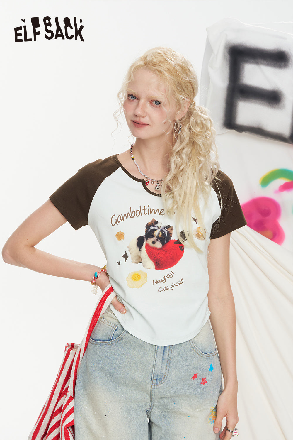 ELFSACK Cartoon Printed Short Sleeve Chic T-Shirt