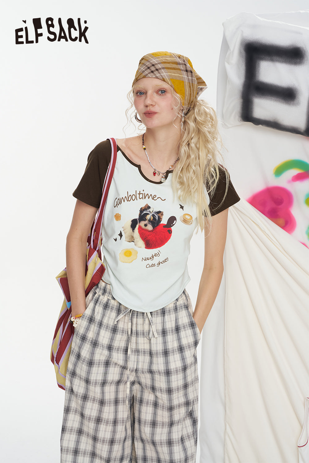 ELFSACK Cartoon Printed Short Sleeve Chic T-Shirt