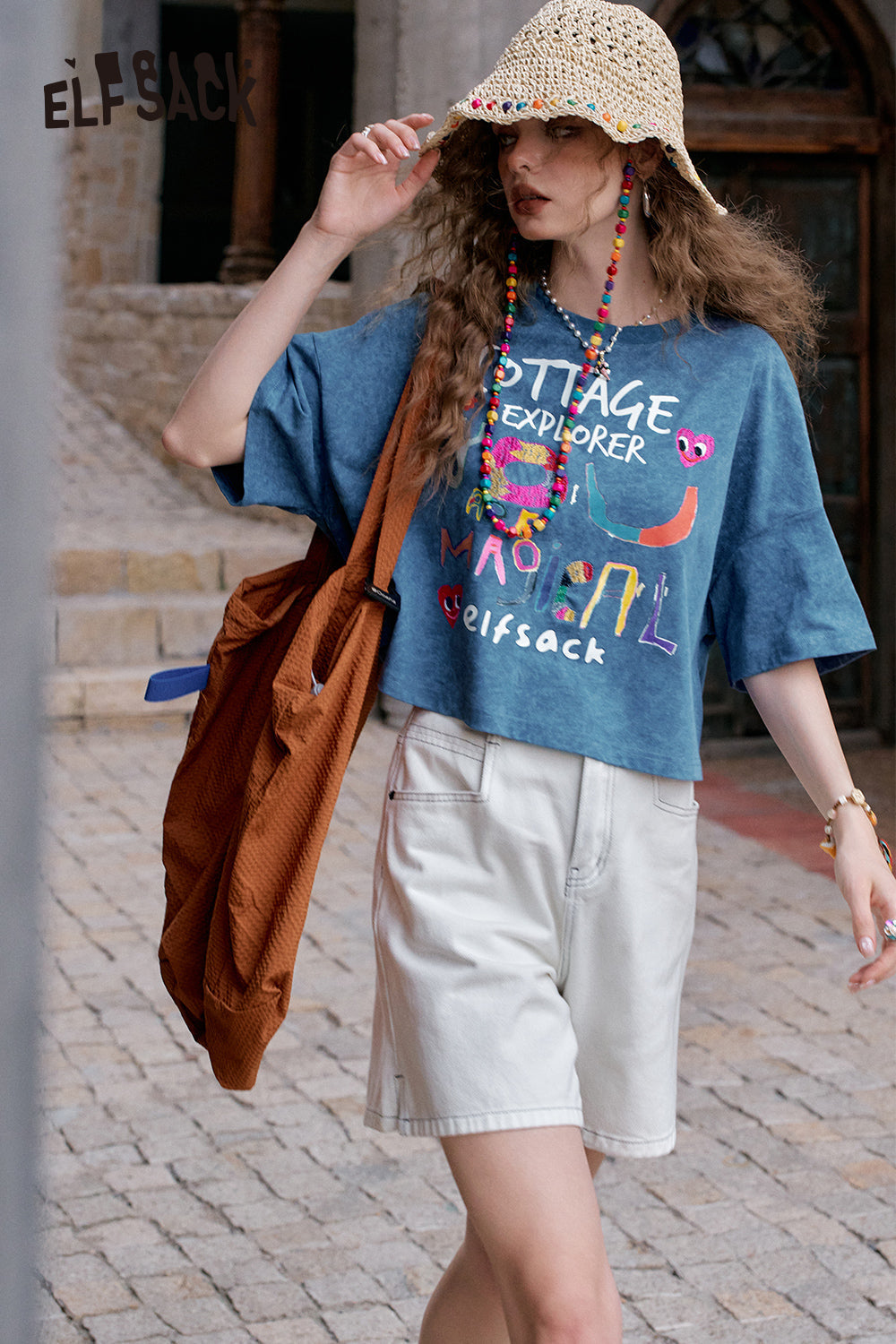 ELFSACK Pink Graffiti Printed Casual Short Sleeve T-Shirt