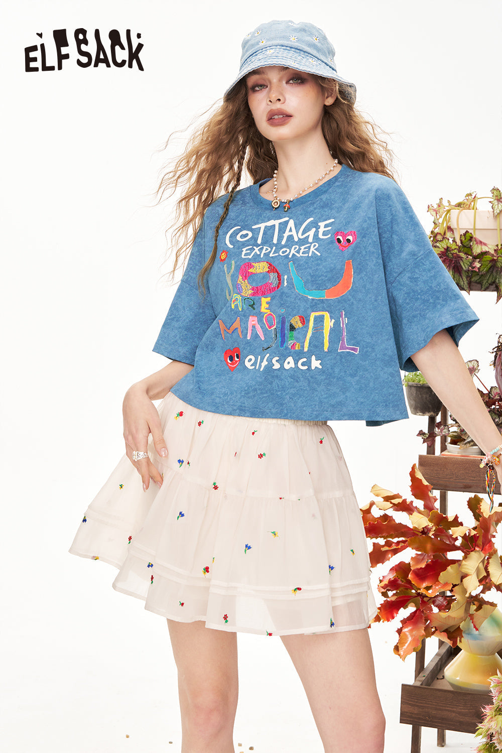 ELFSACK Pink Graffiti Printed Casual Short Sleeve T-Shirt