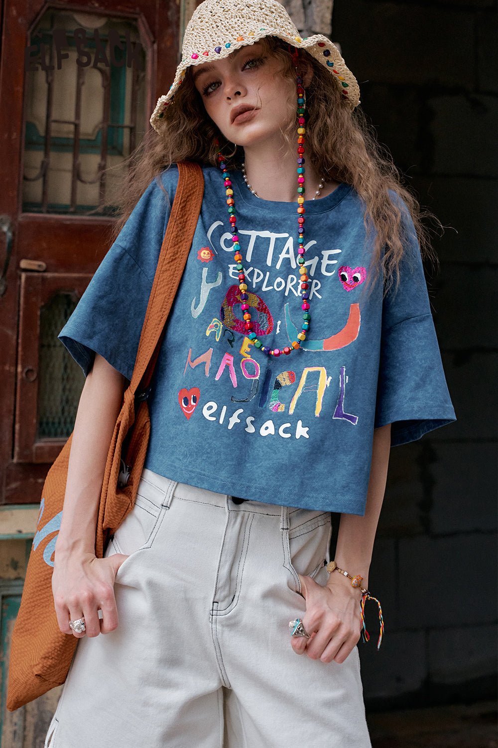 ELFSACK Pink Graffiti Printed Casual Short Sleeve T-Shirt