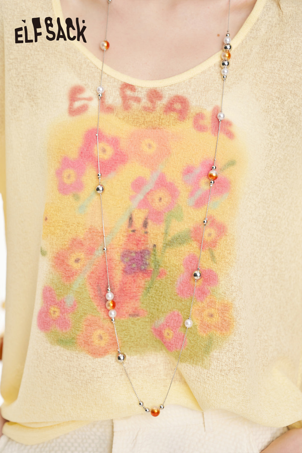 ELFSACK White Printed Casual Short Sleeve T-Shirt