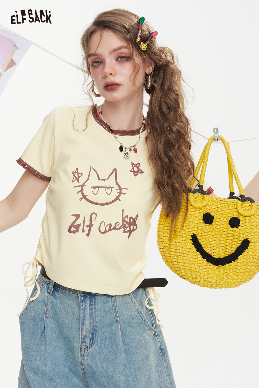 ELFSACK Letter Printed Short Sleeve Chic T-Shirt