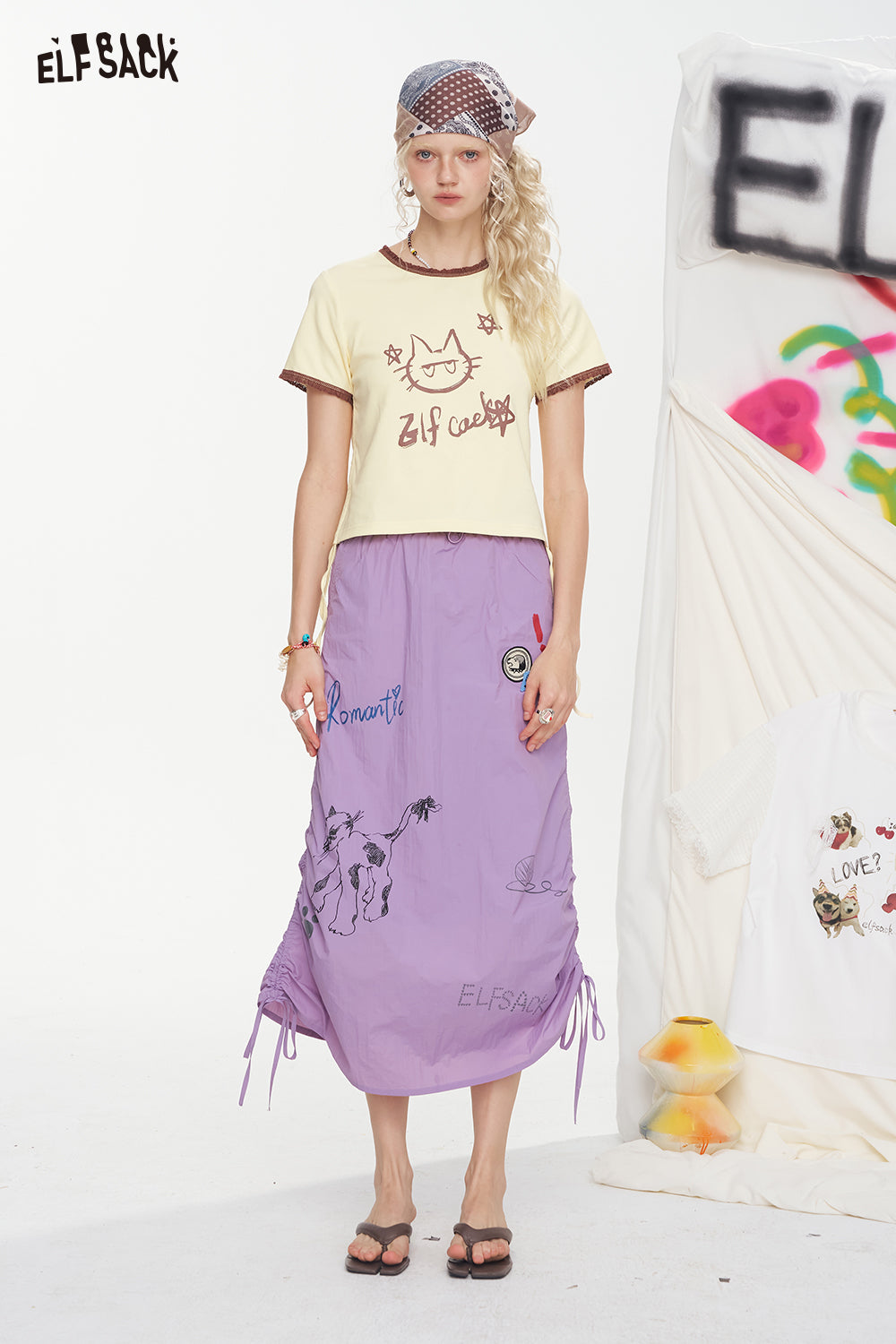 ELFSACK Letter Printed Short Sleeve Chic T-Shirt