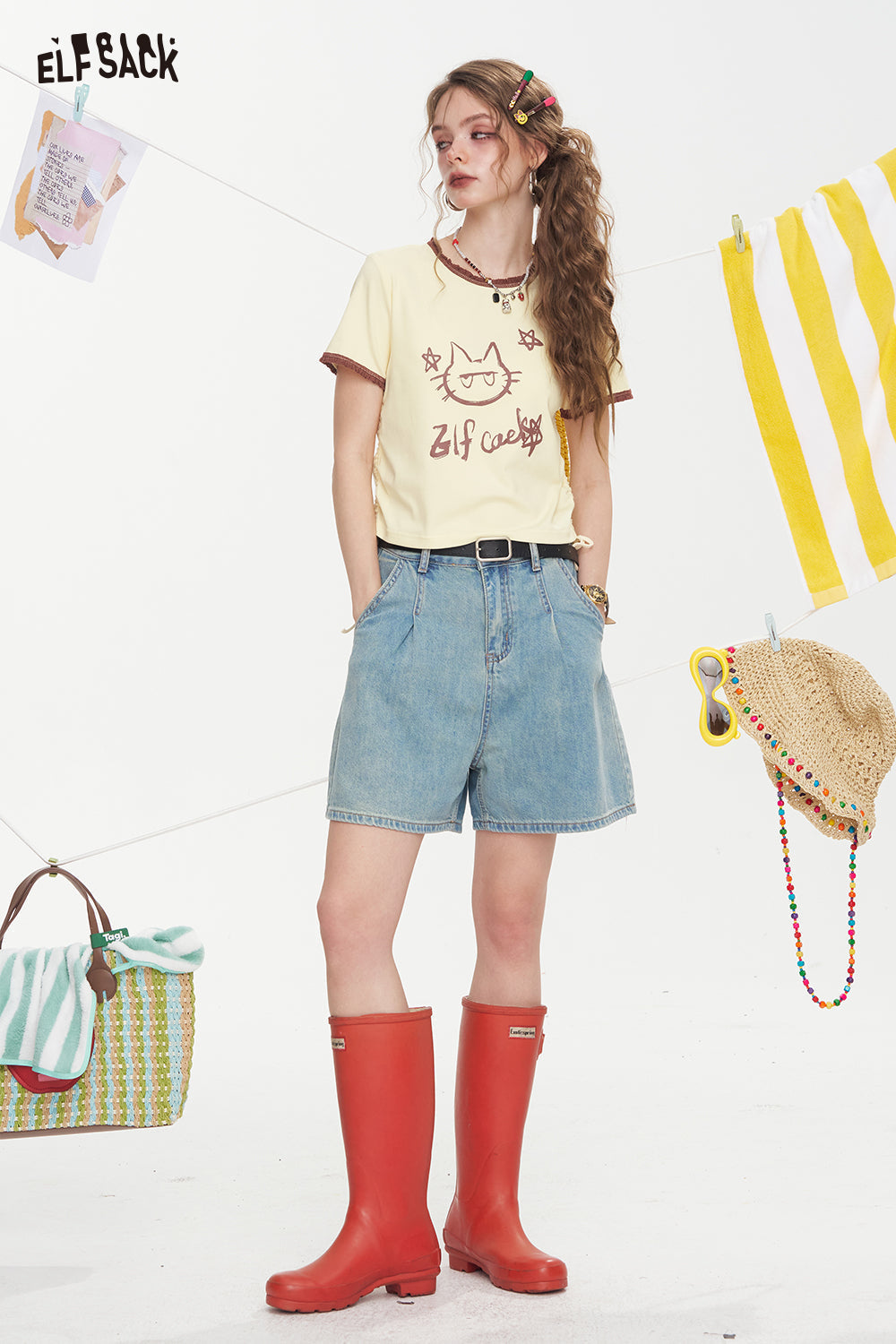 ELFSACK Letter Printed Short Sleeve Chic T-Shirt
