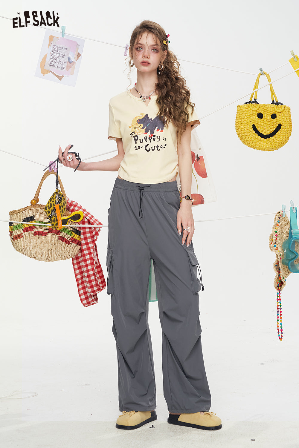 ELFSACK Cat Print Chic Slim Fit T-Shirt