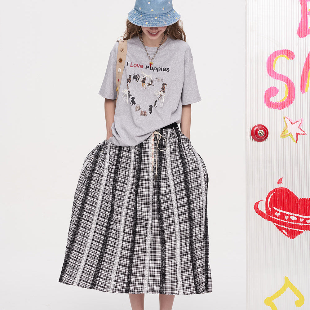 
                  
                    ELFSACK 2025 Summer New Arrivals Bow Lace Puppy Print Casual Short Sleeved T-Shirt For Women
                  
                