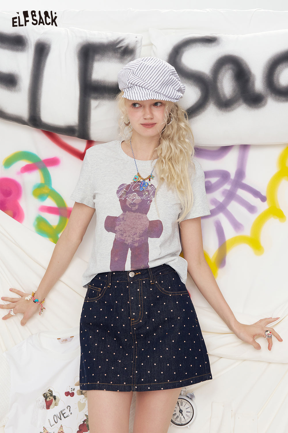 ELFSACK Little Bear Printed Short Sleeve Casual T-Shirt