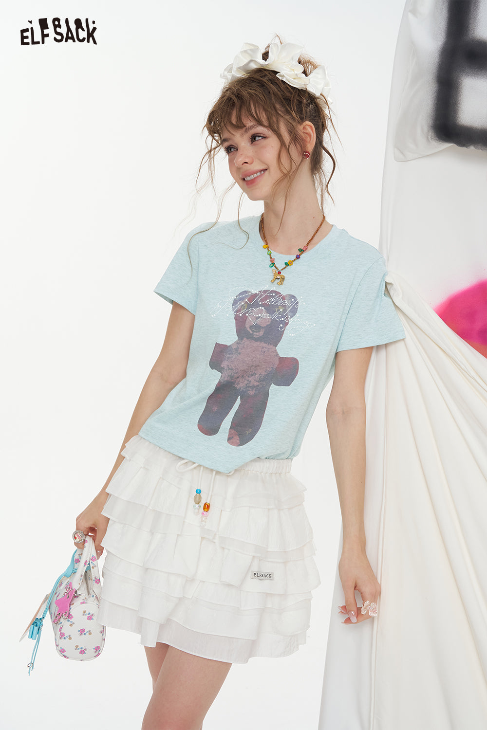 ELFSACK Little Bear Printed Short Sleeve Casual T-Shirt