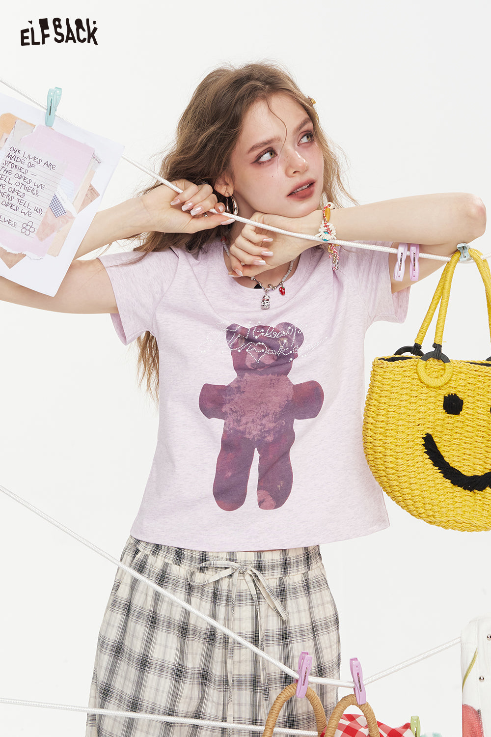 ELFSACK Little Bear Printed Short Sleeve Casual T-Shirt