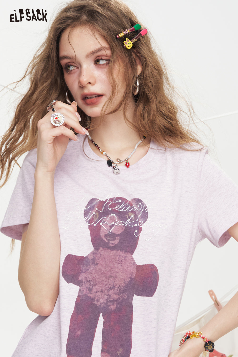 ELFSACK Little Bear Printed Short Sleeve Casual T-Shirt