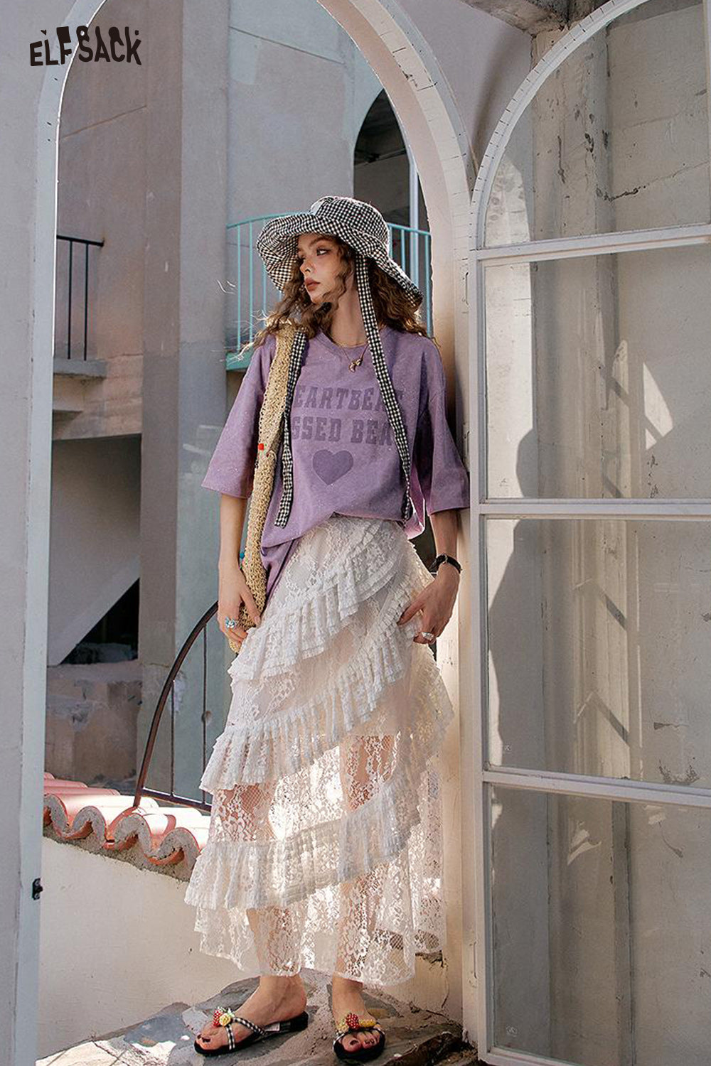 ELFSACK Retro Casual With Shiny Short Sleeve T-Shirt