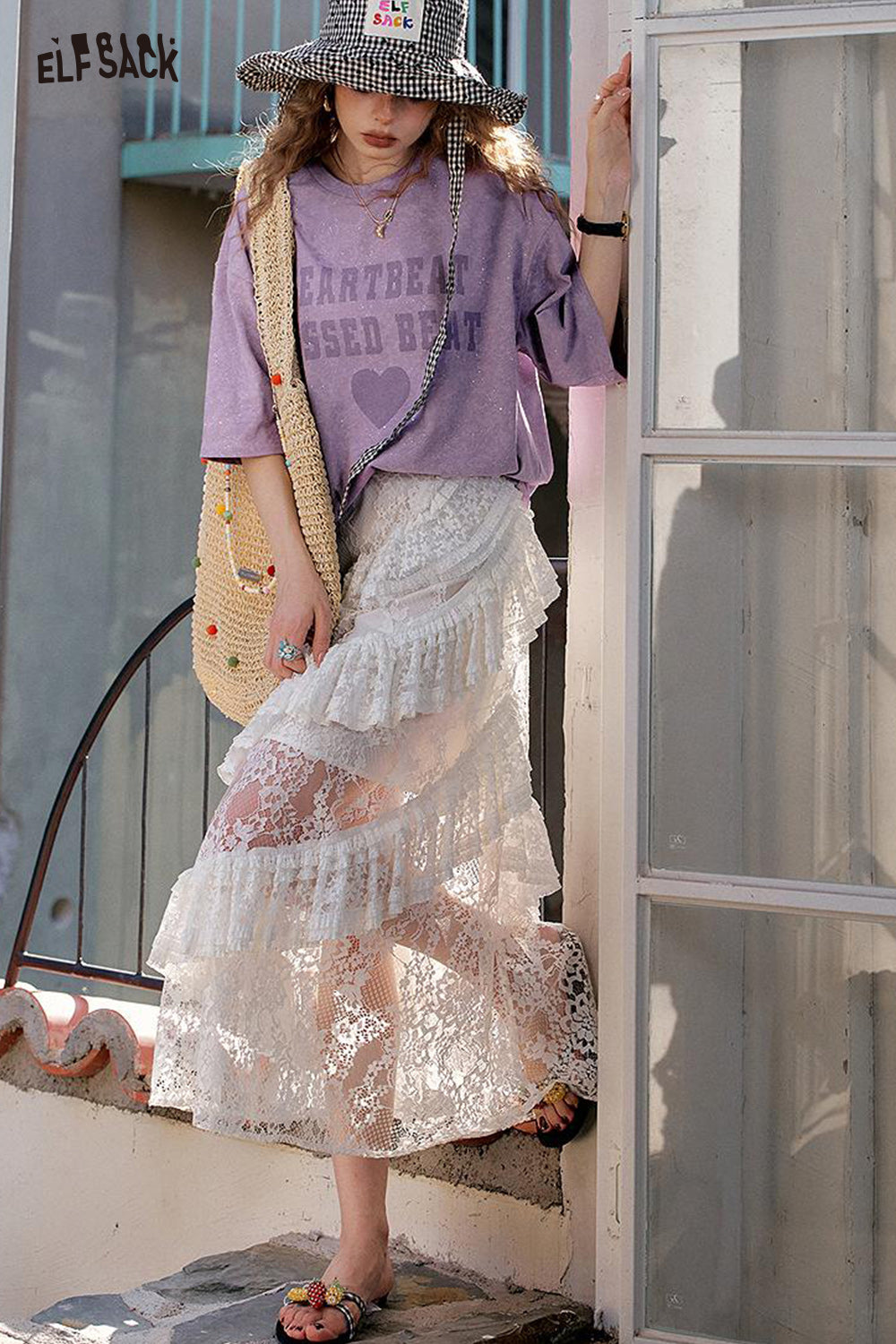 ELFSACK Retro Casual With Shiny Short Sleeve T-Shirt