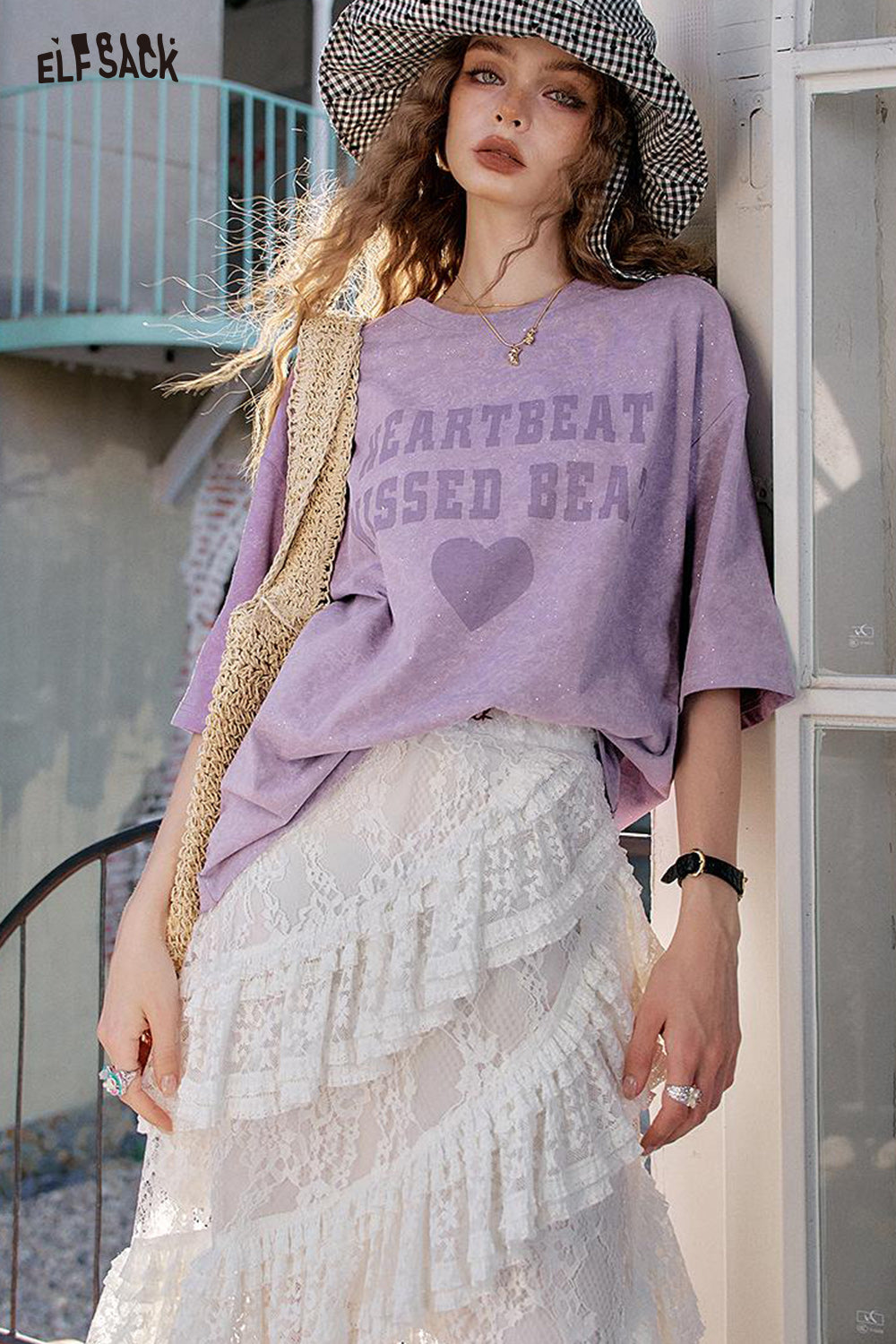 ELFSACK Retro Casual With Shiny Short Sleeve T-Shirt