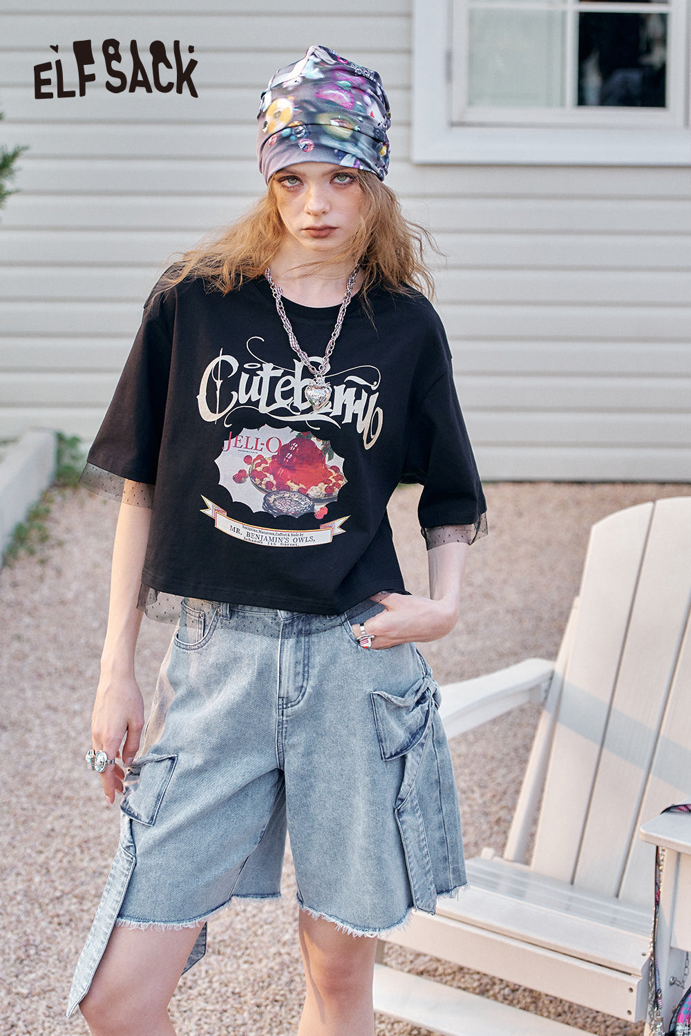 ELFSACK Retro Bow Casual Denim Shorts