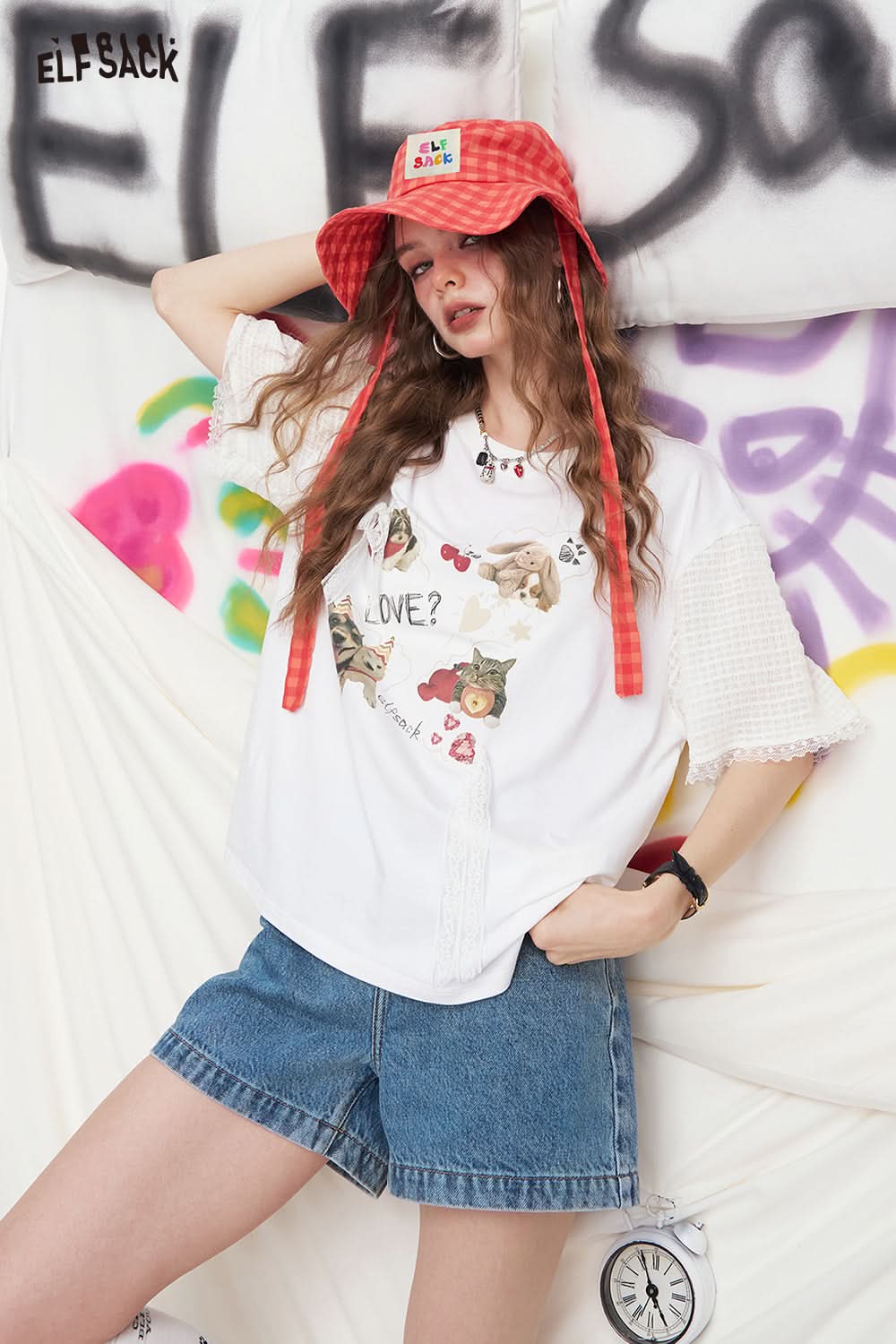 ELFSACK Deep Blue High Waisted Loose Casual Denim Shorts