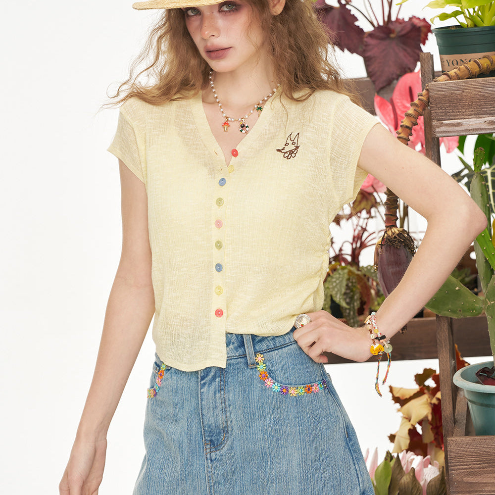 ELFSACK Y2K Dopamine Flower Embroidered Skirt Pants Jeans