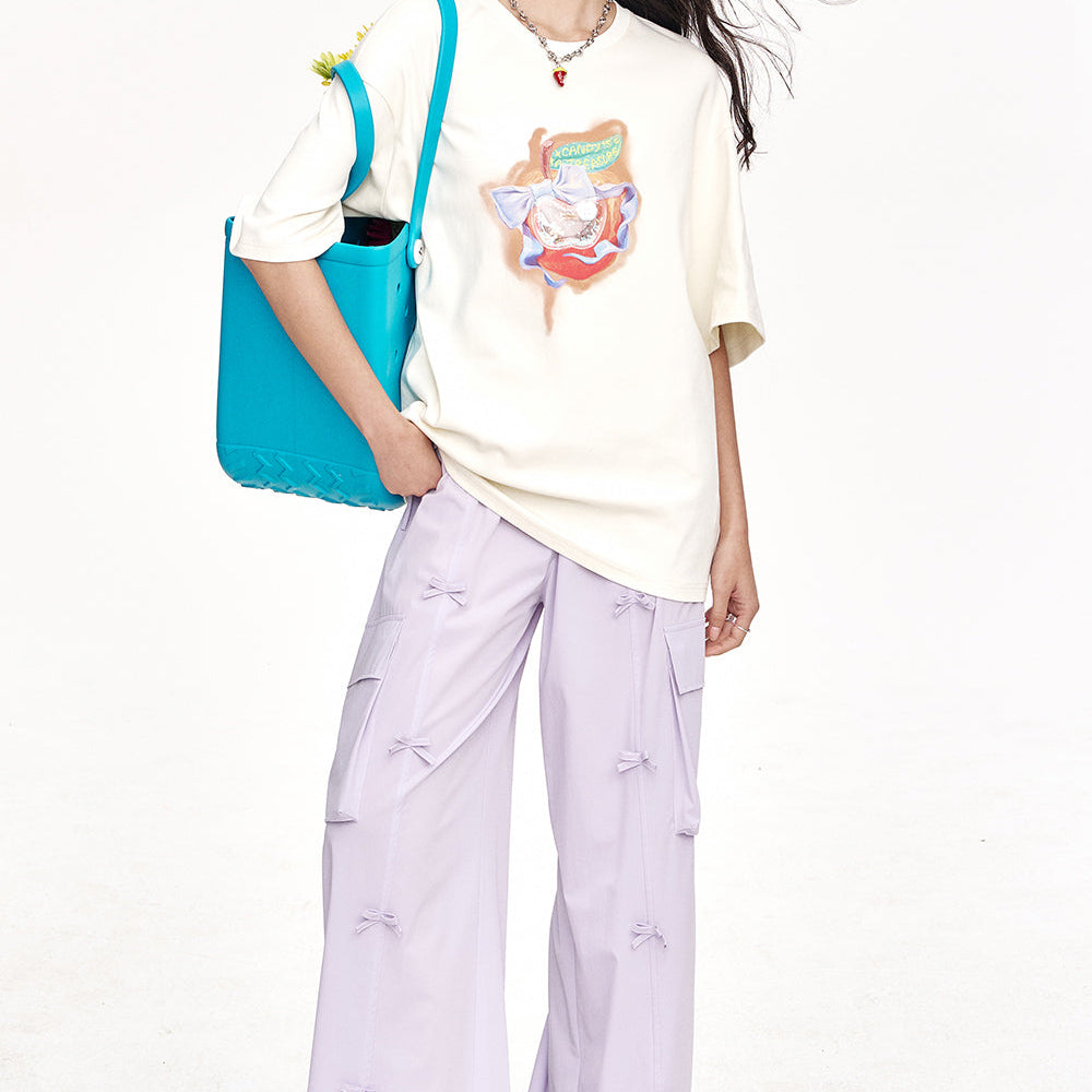 
                  
                    ELFSACK 2025 Summer New Arrivals Purple Bow Casual Wide Leg Pants For Women
                  
                