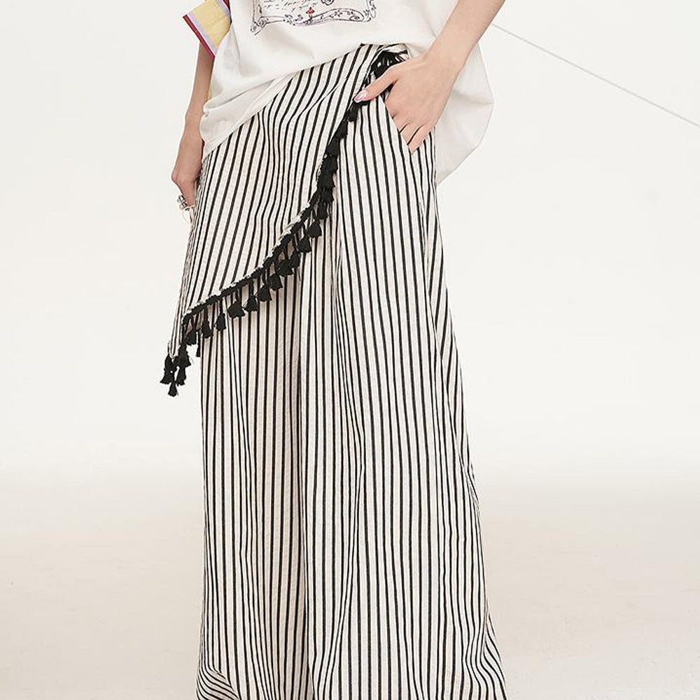 
                  
                    ELFSACK 2025 Summer New Arrivals Irregular Fart Curtain Fringe Stripe Straight Leg Wide Leg Casual Pants For Women
                  
                